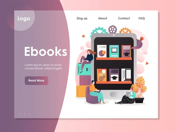 Ebooks vektör web sitesi açılış sayfası tasarım şablonu — Stok Vektör