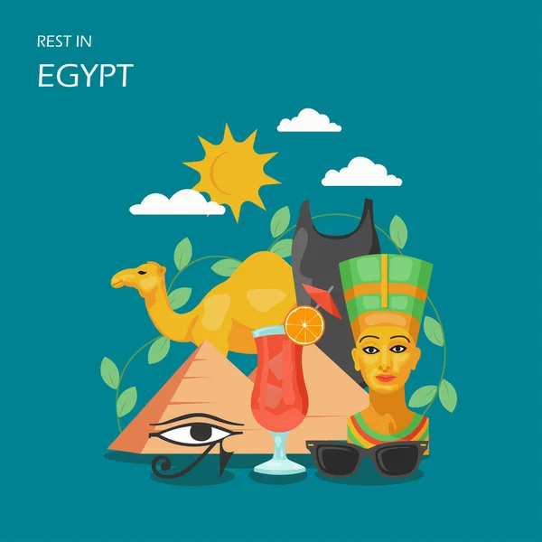休息在埃及矢量平面风格设计插图 — 图库矢量图片