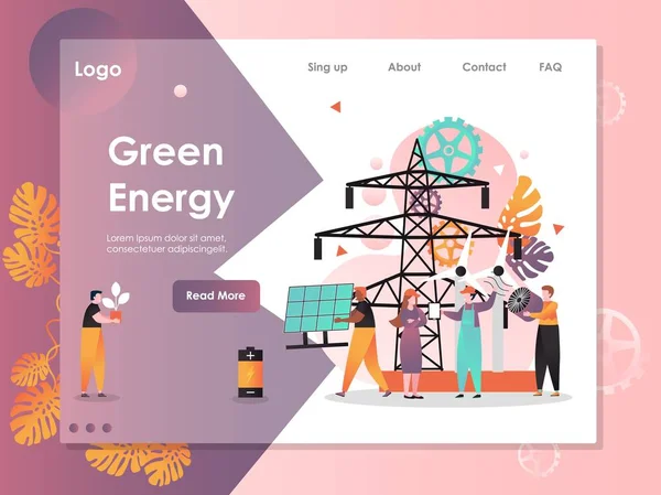 Green energy vector website landing page design template — Stock Vector