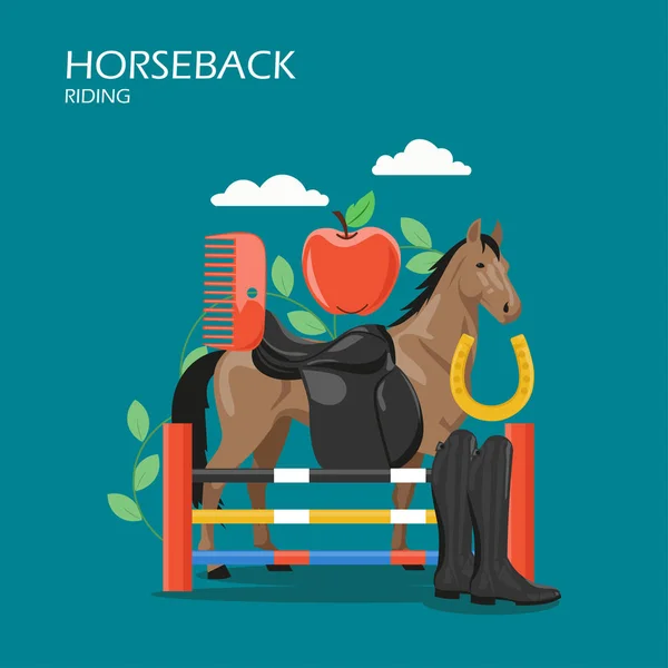 Horseback riding vector flat style design illustration — Stock Vector