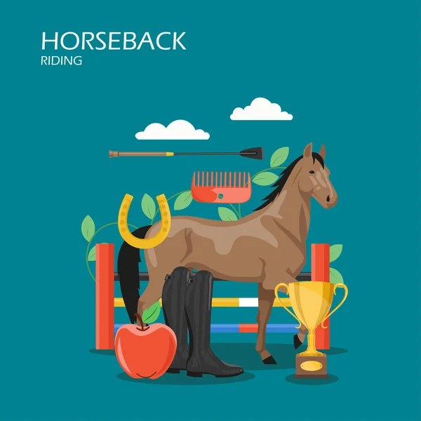 Horseback riding vector flat style design illustration — Stock Vector