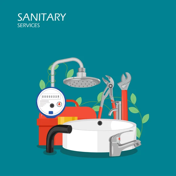 Sanitäre Dienstleistungen Vektor flachen Stil Design Illustration — Stockvektor