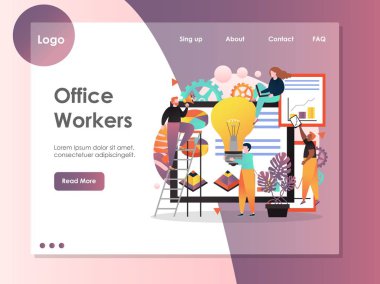 Ofis çalışanları vektör web sitesi açılış sayfası tasarım şablonu
