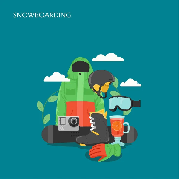 Snowboarding equipment vector flat style design illustration — Stock Vector