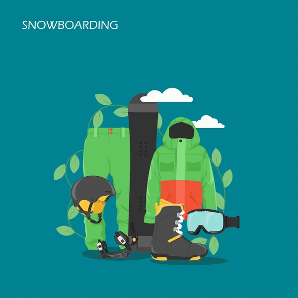 Equipamento de snowboard vetor de design de estilo plano ilustração — Vetor de Stock