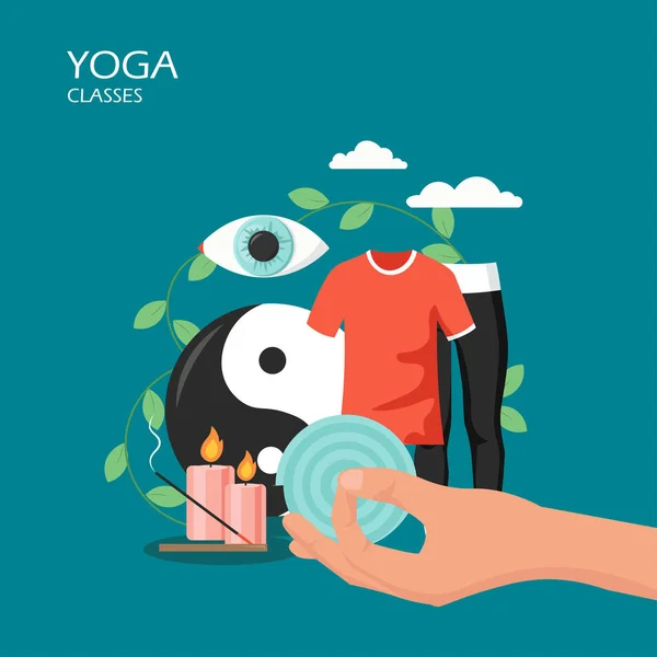 Yoga klassen vector platte stijl ontwerp illustratie — Stockvector