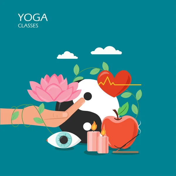 Yoga klassen vector platte stijl ontwerp illustratie — Stockvector