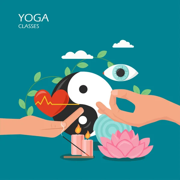 Yoga klassen vector platte stijl ontwerp illustratie — Stockvector