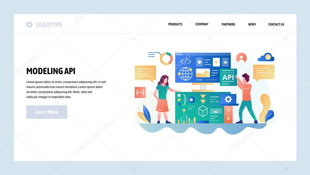 Vector web site design template. API technology and software development. Landing page concepts for website and mobile development. Modern flat illustration