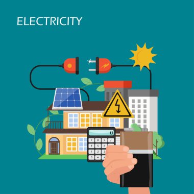 Güneş panelleri elektrik kavramı vektör düz illüstrasyon