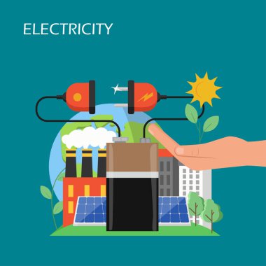 Güneş panelleri elektrik kavramı vektör düz illüstrasyon