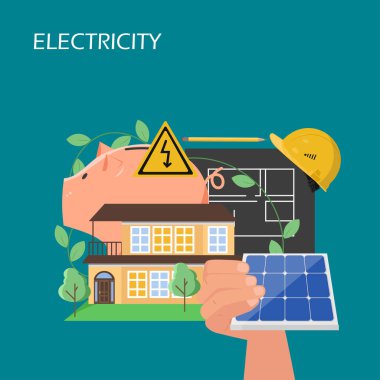 Güneş panelleri elektrik kavramı vektör düz illüstrasyon