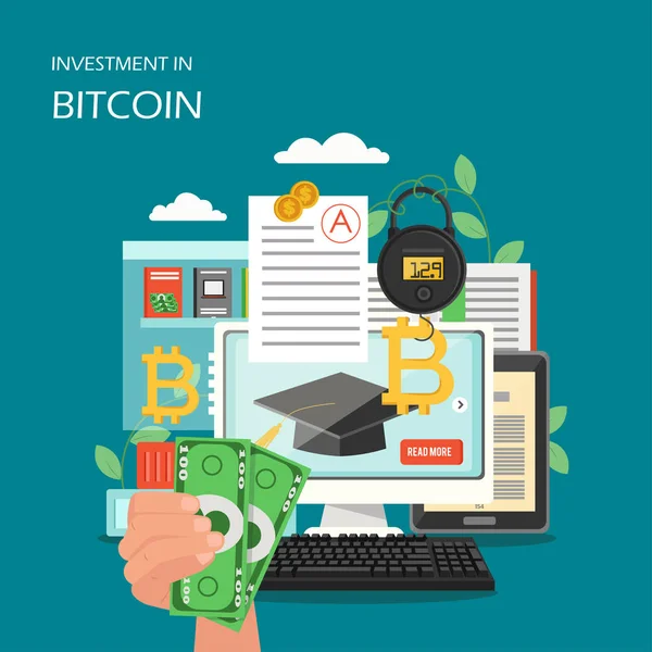 Investimento em bitcoin vetor design de estilo plano ilustração — Vetor de Stock