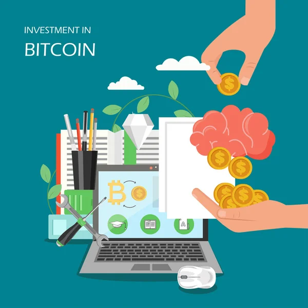 Investment in bitcoin vector flat style design illustration — Stock Vector