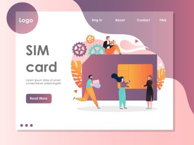 Sim kart vektör web sitesi açılış sayfası tasarım şablonu