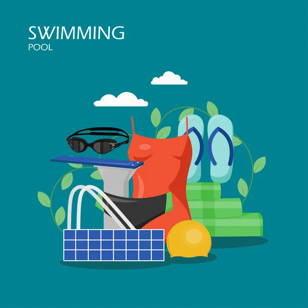 Zwembad vector platte stijl ontwerp illustratie — Stockvector