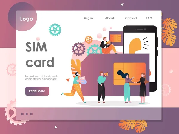 Modèle de conception de page de destination de site Web de vecteur de carte SIM — Image vectorielle