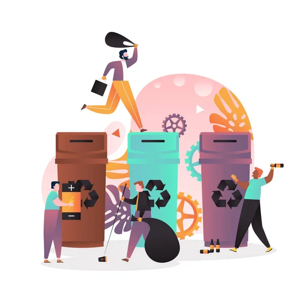 Pengurutan sampah dan daur ulang konsep untuk banner web, halaman situs - Stok Vektor