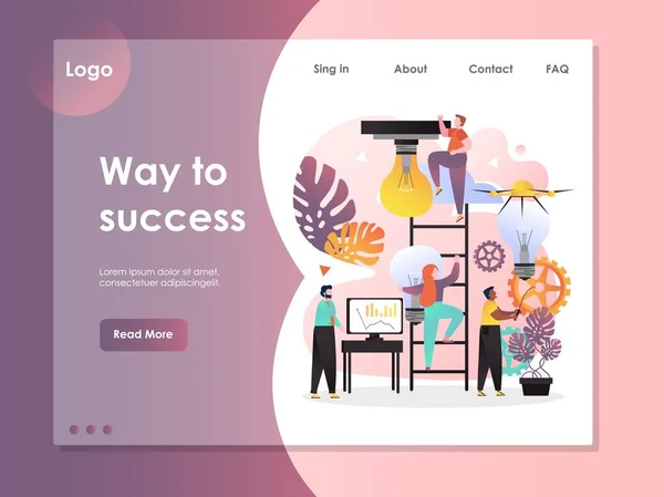 Way to success vector website landing page design template — Stock Vector