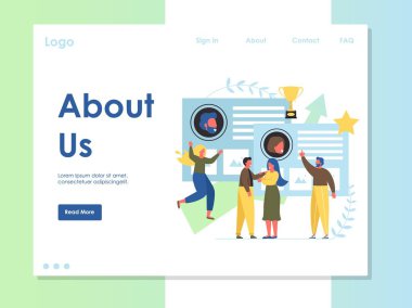 Hakkımızda vektör web sitesi açılış sayfası tasarım şablonu