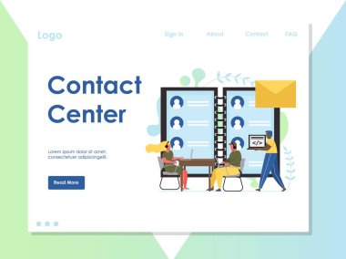 İletişim merkezi vektör web sitesi açılış sayfası tasarım şablonu
