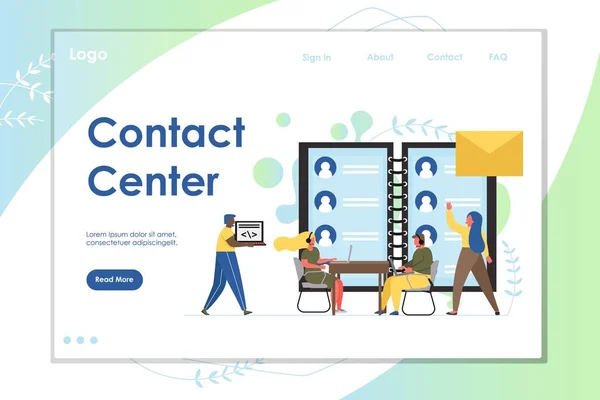 Kontakt center vektor website landung seite design template — Stockvektor