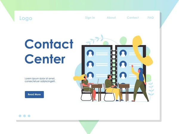 İletişim merkezi vektör web sitesi açılış sayfası tasarım şablonu — Stok Vektör