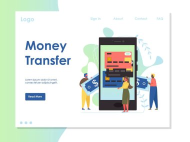 Para transferi vektör Web sitesi açılış sayfası tasarım şablonu
