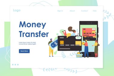 Para transferi vektör Web sitesi açılış sayfası tasarım şablonu