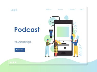 Podcast vektör web sitesi açılış sayfası tasarım şablonu