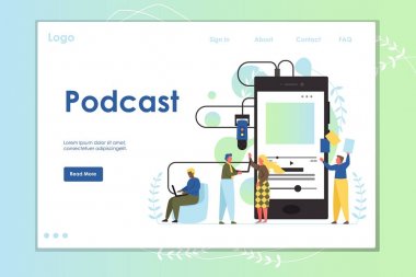 Podcast vektör web sitesi açılış sayfası tasarım şablonu