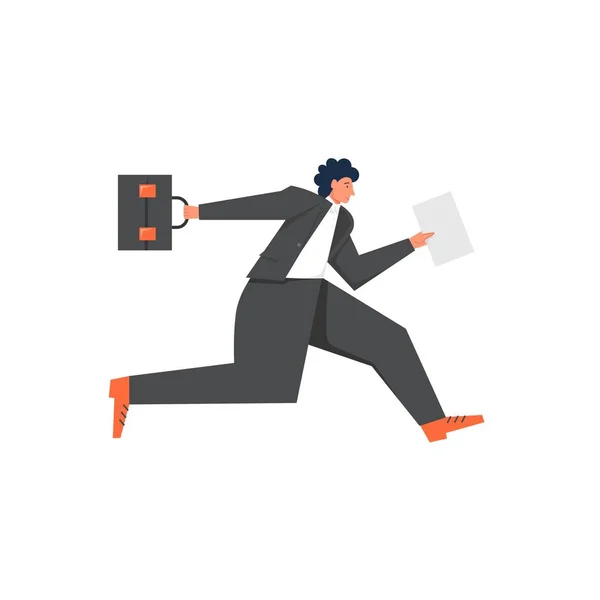 Businessman running to work, vector flat style design illustration — Stock Vector