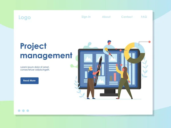 プロジェクト管理ベクトルウェブサイトランディングページデザインテンプレート — ストックベクタ