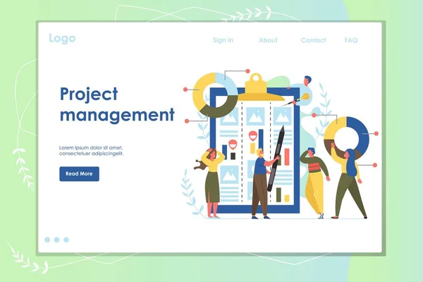 Modelo de design de página de destino de site vetorial de gerenciamento de projeto —  Vetores de Stock
