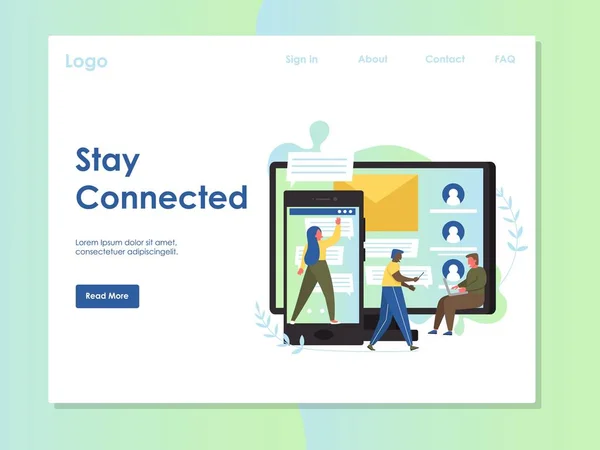 Permanecer conectado vector página web landing page plantilla de diseño — Vector de stock