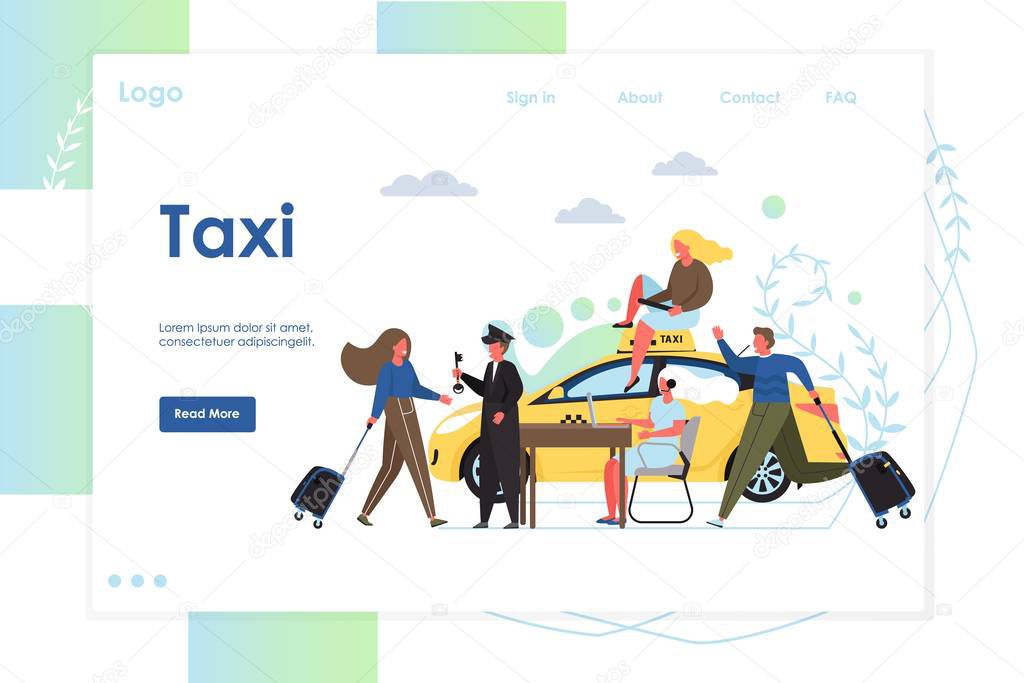 Taxi vector website template, web page and landing page design for website and mobile site development. Taxi company and dispatcher services, online booking, taxi dispatch software concept.