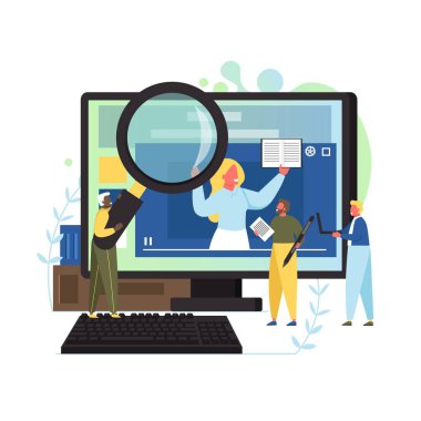 Video dersi, vektör düz stil tasarım illüstrasyon