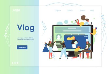 Vlog vektör web sitesi açılış sayfası tasarım şablonu