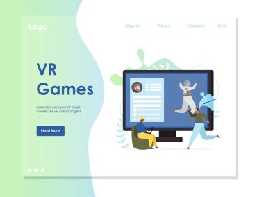 Vr oyunları vektör web sitesi açılış sayfası tasarım şablonu