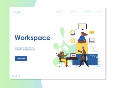 Çalışma alanı vektörü web sitesi iniş sayfası tasarım şablonu