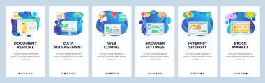 Web sitesi ve mobil uygulama ekranları vektör şablonu onboarding