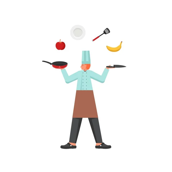 Ristorante cuoco, vettore disegno in stile piatto illustrazione — Vettoriale Stock