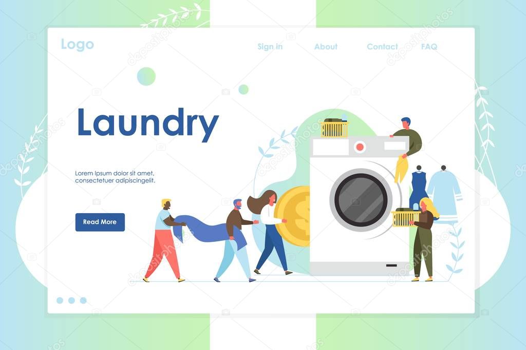 Laundry vector website landing page design template