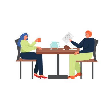 Restoran akşam yemeği, vektör düz stil tasarım illüstrasyon