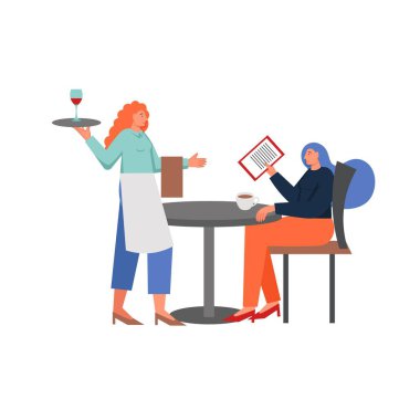 Restoran garson, vektör düz tarzı tasarım illüstrasyon