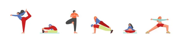 Leute, die Yoga-Asanas machen, Vektorflache isolierte Illustration — Stockvektor