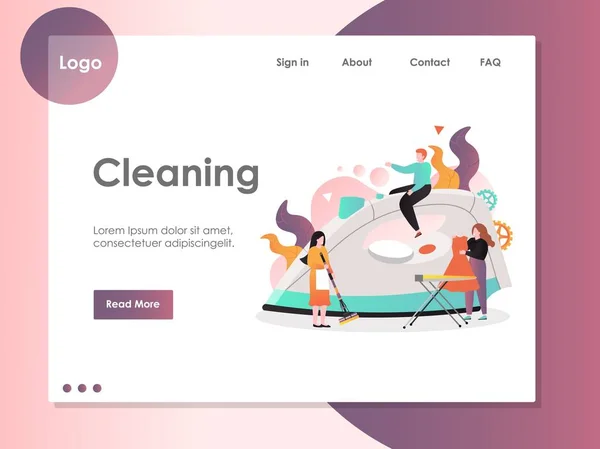 Schoonmaken vector website landing page ontwerpsjabloon — Stockvector