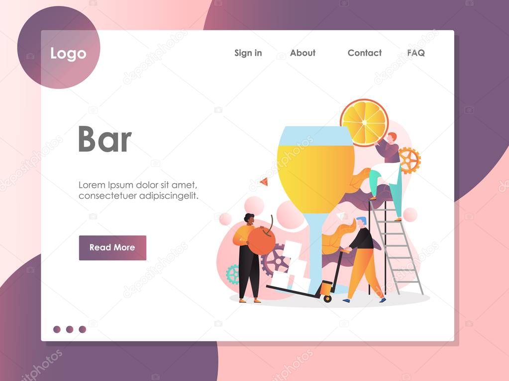Bar vector website landing page design template