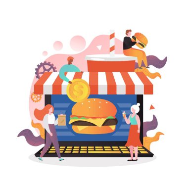 Web banner, web sitesi sayfası için Fast food online vektör kavramı