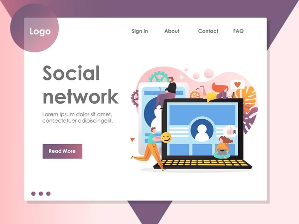 Social network vector website landing page design template — Stock Vector
